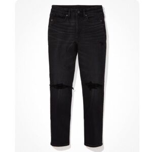 AE Stretch Ripped Mom Jeans - Black